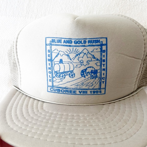 VINTAGE 1994 Light Grey Trucker Hat Blue and Gold Rush - Picture 3 of 5